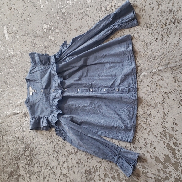 Joie Akari Ruffled Cold Shoulder Button Front Chambray Blouse SzXS - Picture 6 of 10